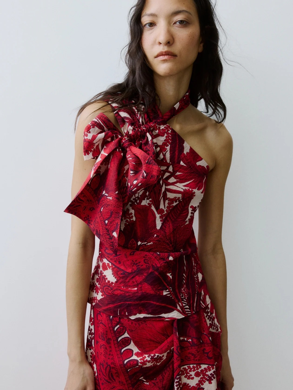 H&M Strap-detail One-shoulder Top Floral  Red Paysley Bnwt